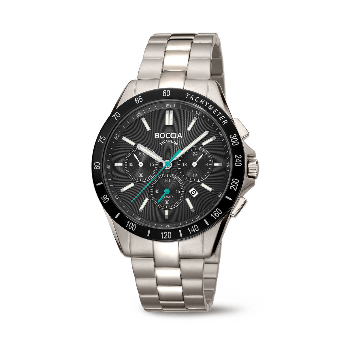 Boccia Herrenuhr-Chronograph mit schwarzem Zifferblatt und Tachymeter-Lünette