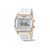 Herrenarmbanduhr mit weißem Armband, goldfarbenem Gehäuse und Digitalanzeige