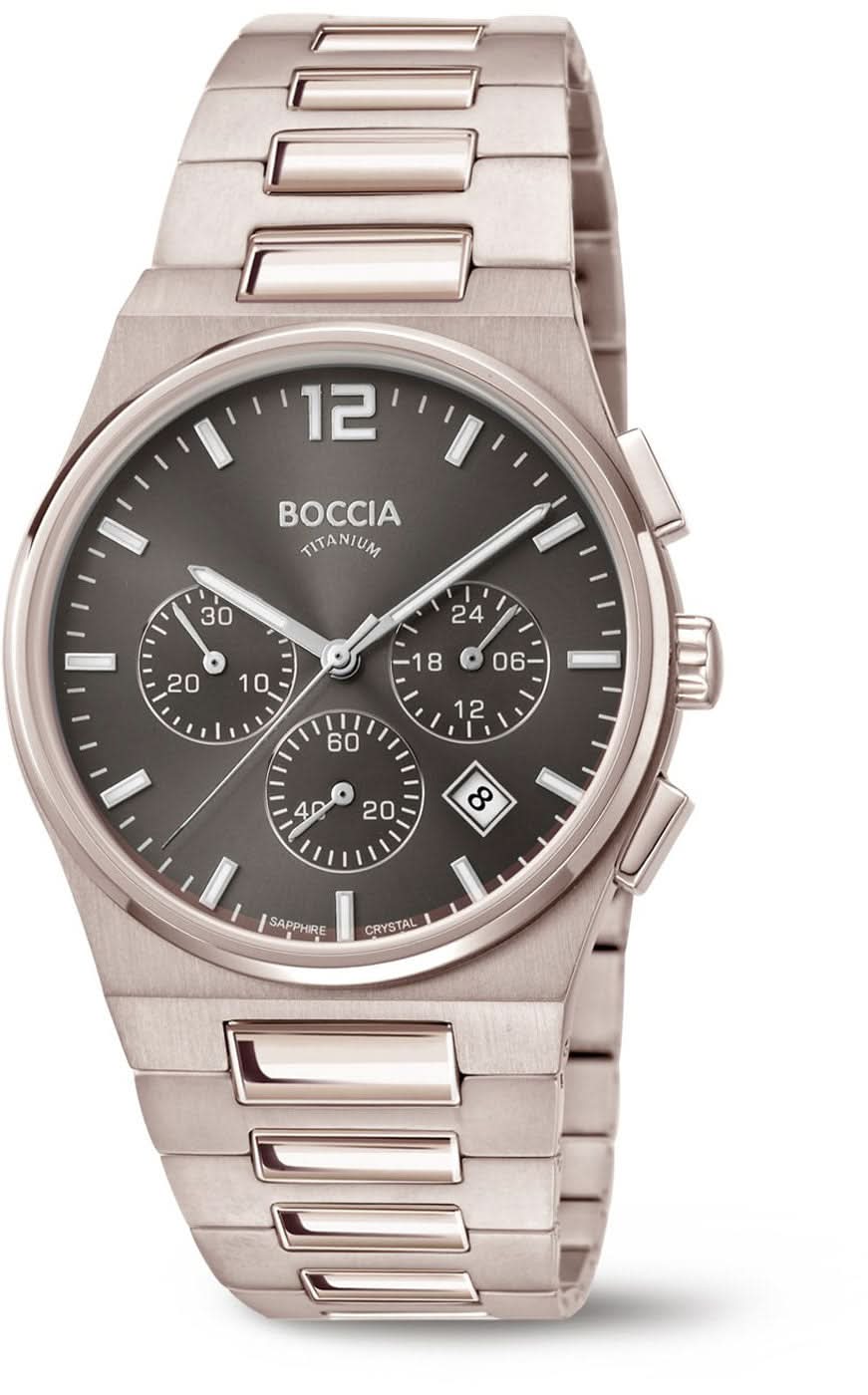 Montre pour femme avec bracelet en métal argenté et cadran noir avec sous-cadrans chronographes