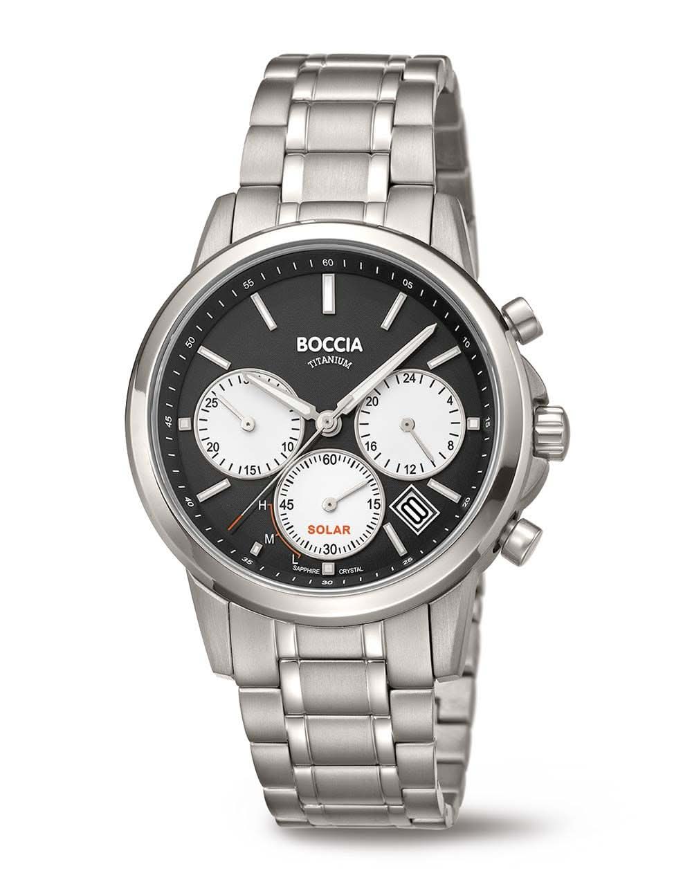 Montre Boccia pour homme avec bracelet en métal, cadran noir et sous-cadrans chronographes