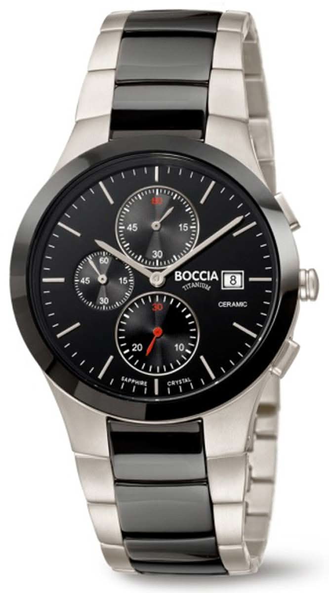 Bracelet de montre pour homme en argent avec cadran noir et bracelet en acier inoxydable, chronographe