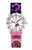 Montre pour fille avec boîtier argenté, cadran rose avec étoiles et lune, bracelet en tissu rose