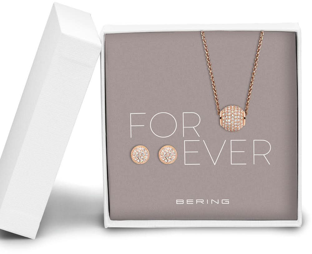Ensemble collier avec pendentif et clous d'oreilles - Bering Jewelry Modèle : 414Sparkle-708-Or Rose