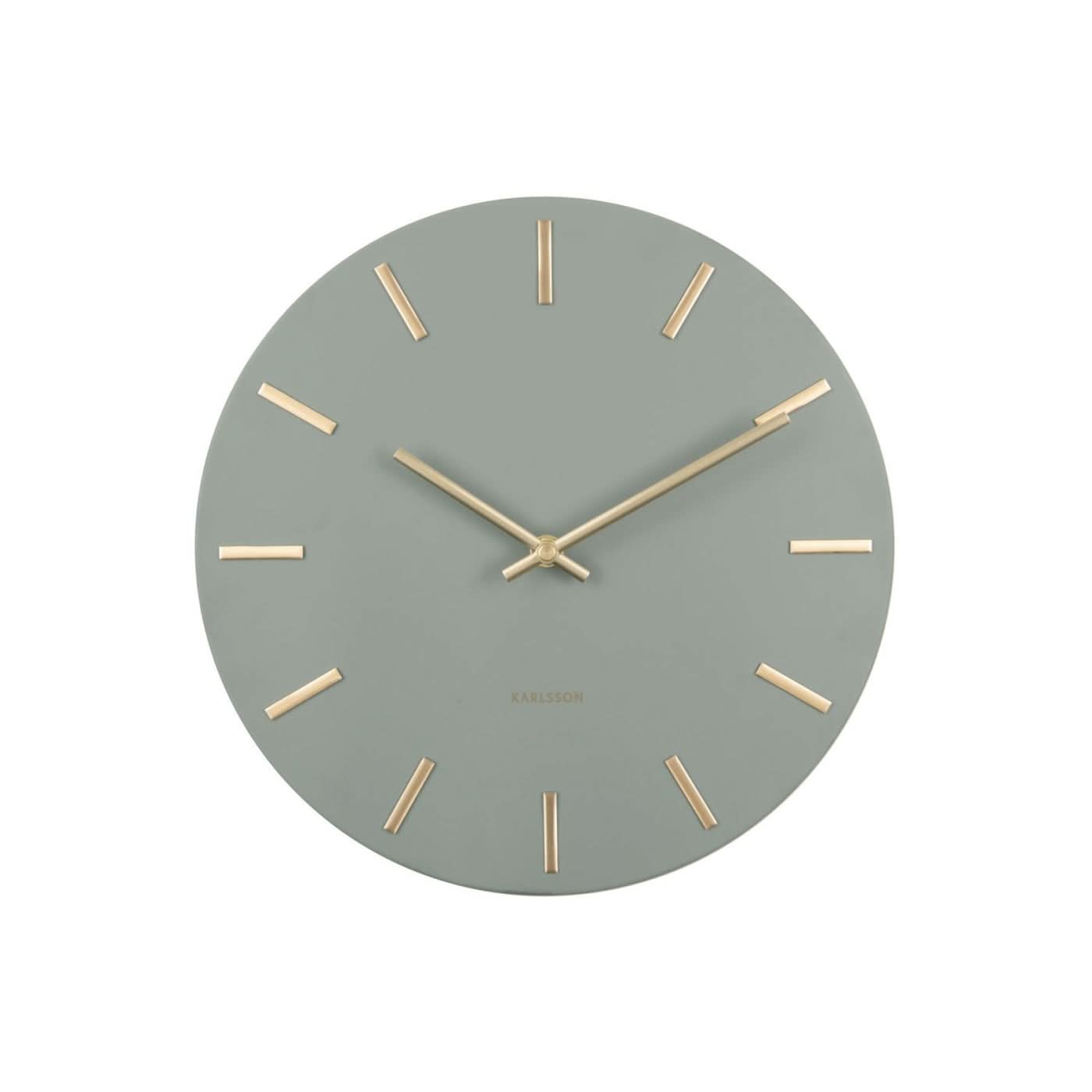 Horloge murale Karlsson Ø30 cm, boîtier rond en métal gris avec aiguilles et index dorés