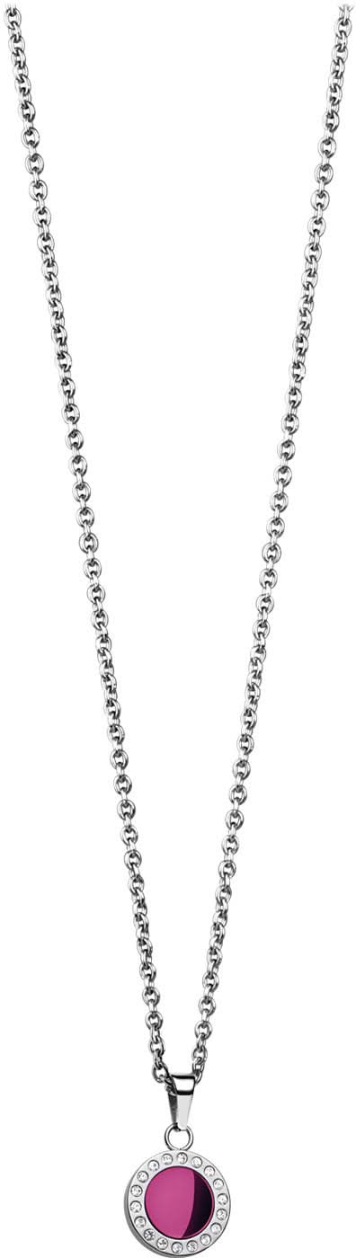 Collier en acier inoxydable avec pendentif rond et insert violet, chaîne à maillons fins