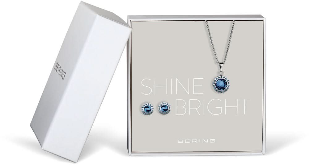 Ensemble de bijoux avec collier argenté, pendentif bleu rond et clous d'oreilles bleus
