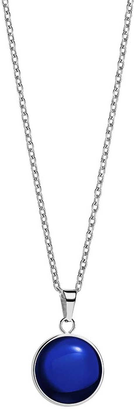 Collier en acier inoxydable avec pendentif rond bleu, chaîne à maillons visibles