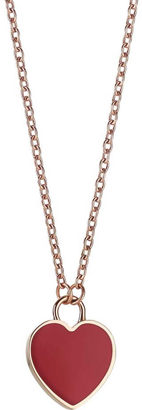 Collier avec pendentif cœur en métal, cœur rouge avec bordure claire