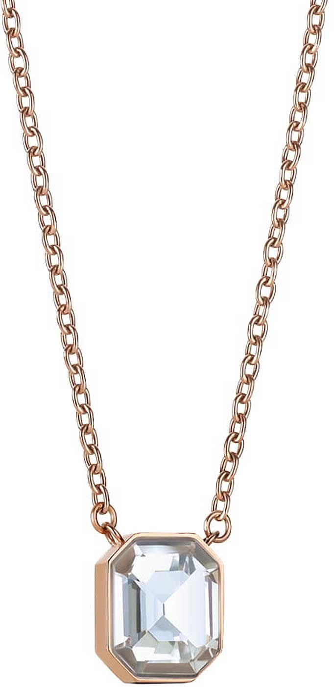 Collier en acier inoxydable avec chaîne à maillons et pendentif avec pierre claire dans un cadre