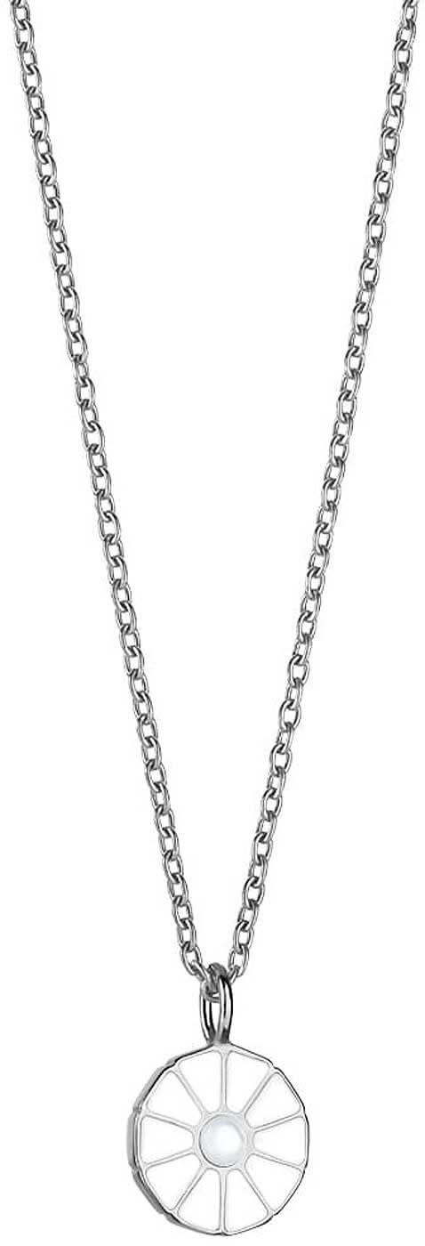 Collier en acier inoxydable avec pendentif rond et lignes gravées, chaîne à maillons