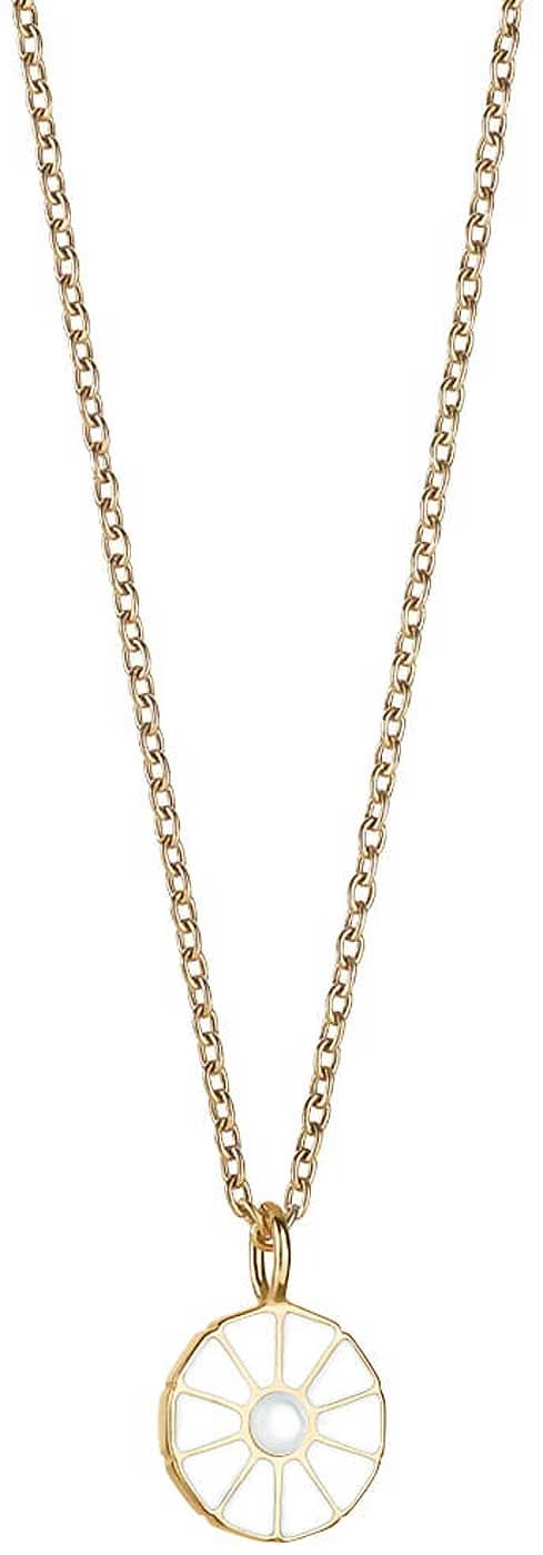 Collier en acier inoxydable avec pendentif : pendentif rond en forme de disque, fine chaîne à maillons, couleur or