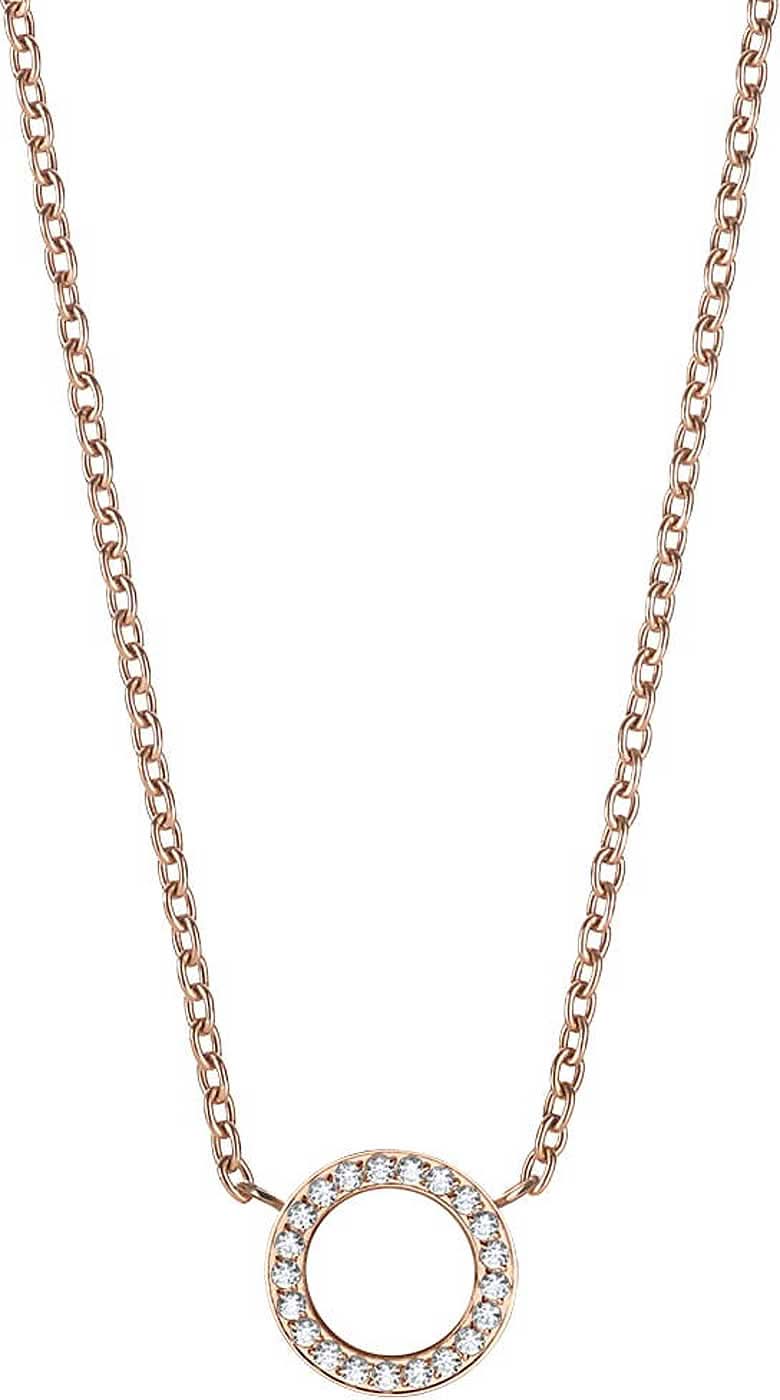 Collier en acier inoxydable avec pendentif rond, pierres en cercle