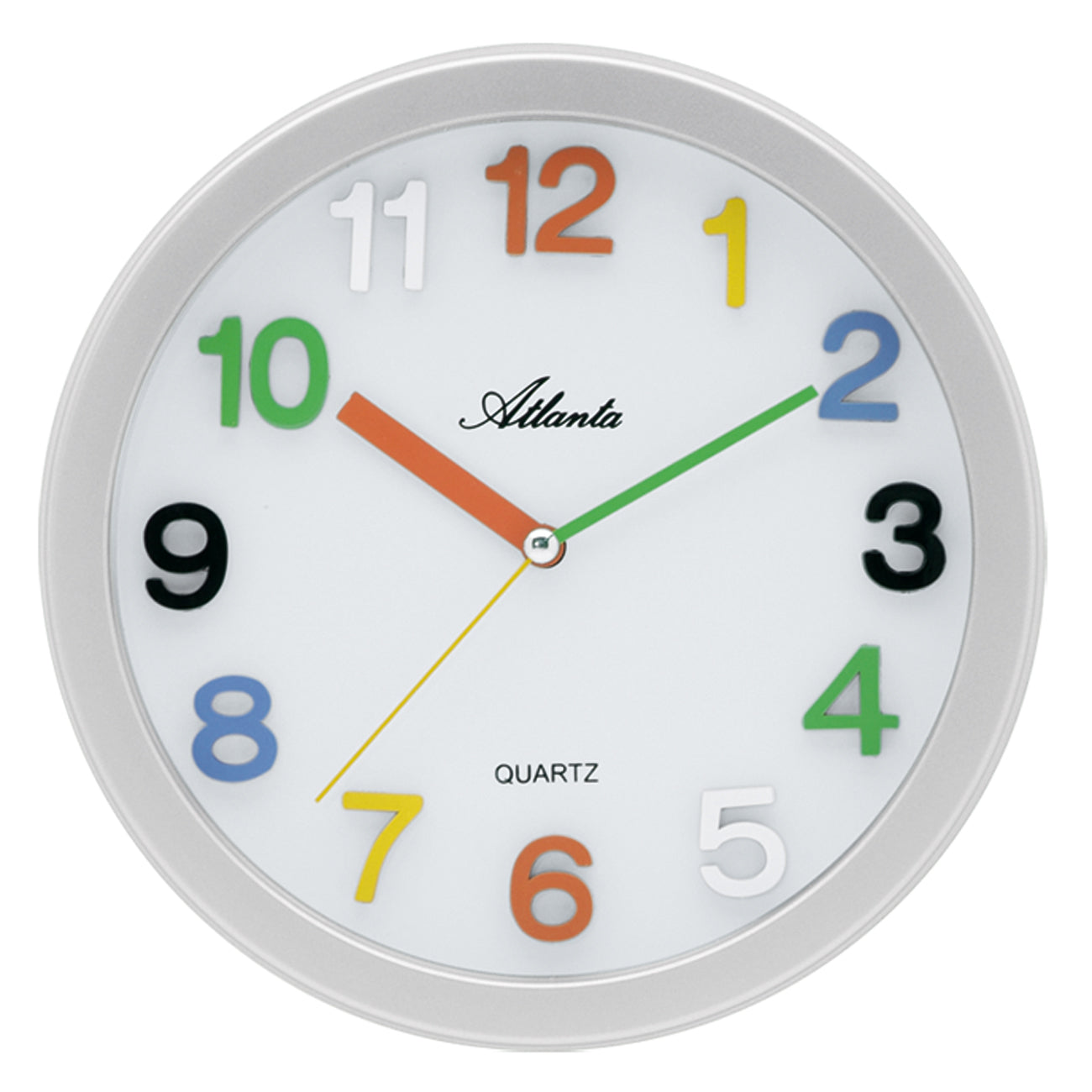 Horloge murale ronde Atlanta avec chiffres colorés et mouvement à quartz