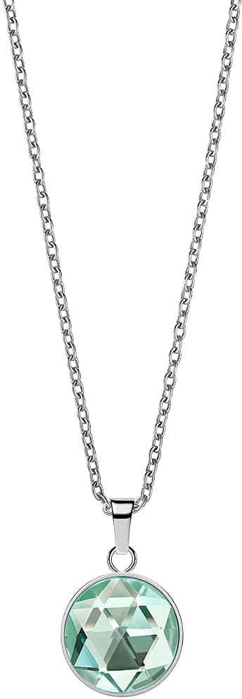 Collier en acier inoxydable avec pendentif rond et insert vert facetté