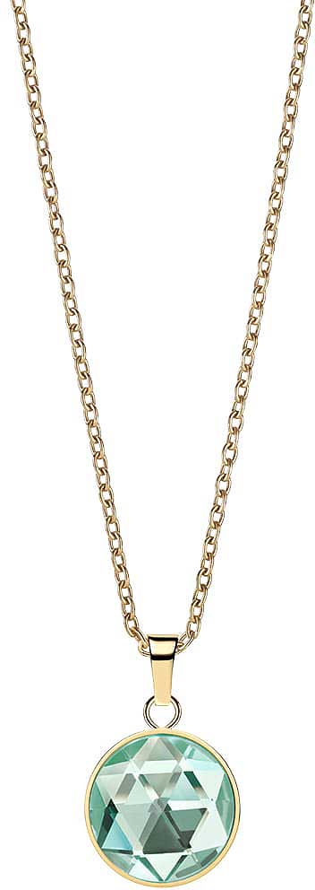 Collier en acier inoxydable Bering Jewelry avec pendentif rond et pierre bleu-vert