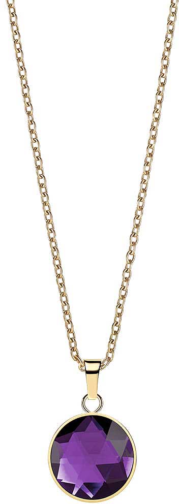 Collier en métal avec pendentif rond et pierre violette facettée
