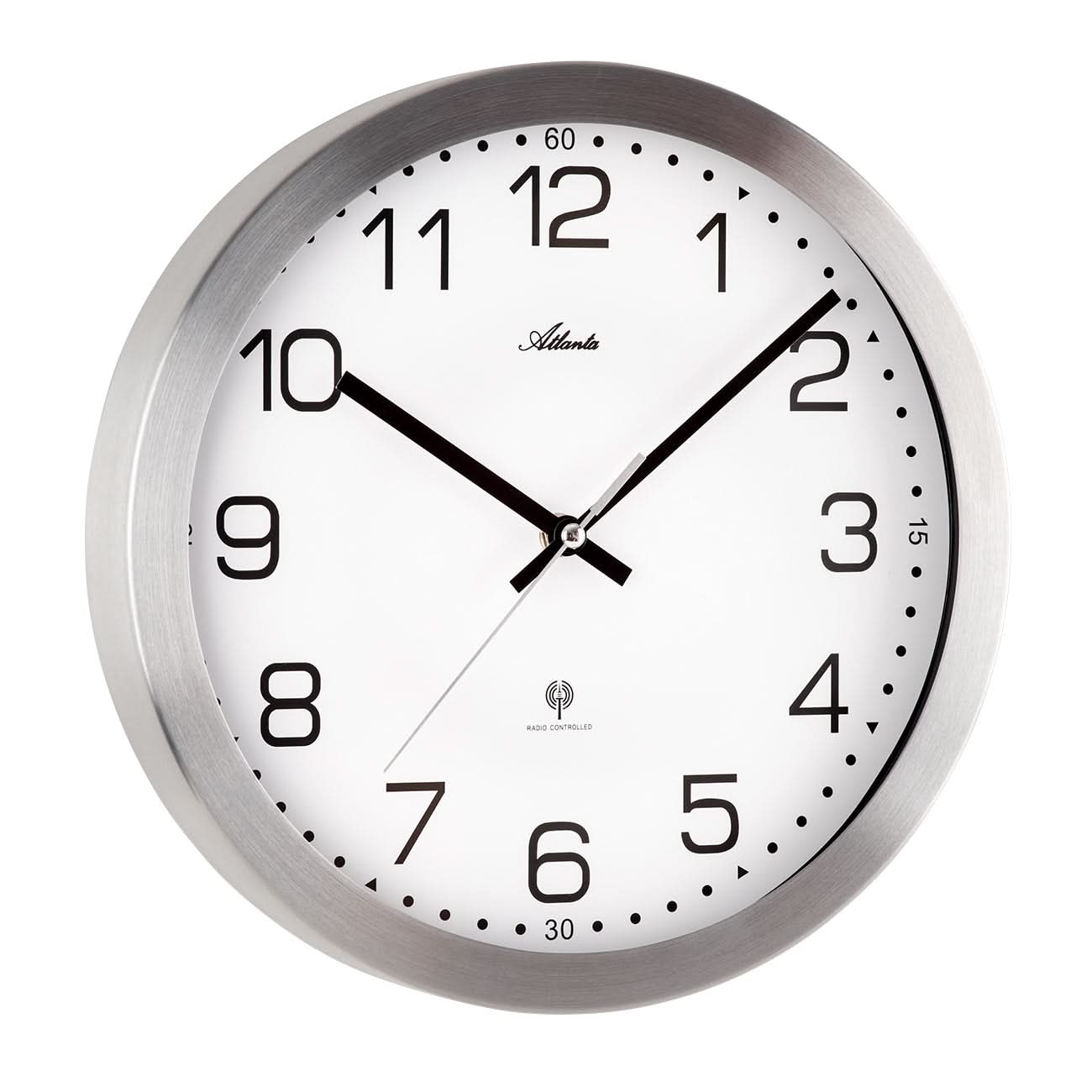 Horloge murale Atlanta 30 cm Ø Acier inoxydable • Mouvement radio • Design moderne