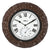 Horloge murale ronde avec cadre tressé marron, chiffres romains et indicateur de température
