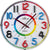 Runde Wanduhr mit farbigen Ziffern, rotem Zeiger, Zentrum mit Atlanta-Schrift