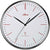 Wanduhr mit rundem Gehäuse, weißem Zifferblatt, schwarzen Zeigern und roten Markierungen, Funk