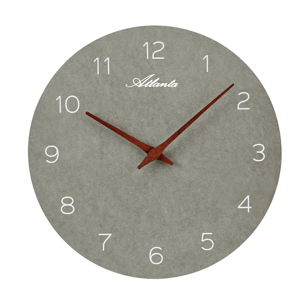 Horloge murale avec chiffres arabes et aiguilles, ronde, grise