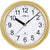 Runde Wanduhr mit goldenem Kunststoffrahmen, weißem Zifferblatt und schwarzen Zeigern