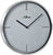 Runde Metall-Wanduhr mit silbernem Rand, grauem Zifferblatt und schwarzen Zeigern