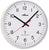 Runde Wanduhr mit weißem Ziffernblatt, schwarzen Zeigern und roten Akzenten, Atlanta-Schriftzug