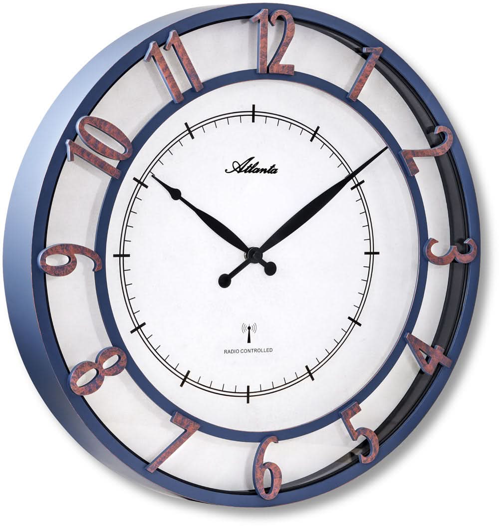 Horloge murale Atlanta 45 cm Ø plastique • Radio-pilotée • Design vintage