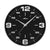 Horloge murale avec cadran noir, bordure argentée et chiffres arabes