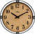 Horloge murale avec cadran rond en bois, chiffres romains et aiguilles noirs, cadre en métal noir