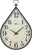 Tropfenförmige Wanduhr mit schwarzem Metallrahmen, arabischen Ziffern und Uhrzeigern