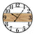 Horloge murale ronde, cadre noir, cadran décor bois, chiffres arabes
