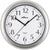 Wanduhr mit weißem Ziffernblatt, schwarzen Zahlen und Zeigern, grauem Kunststoffrahmen