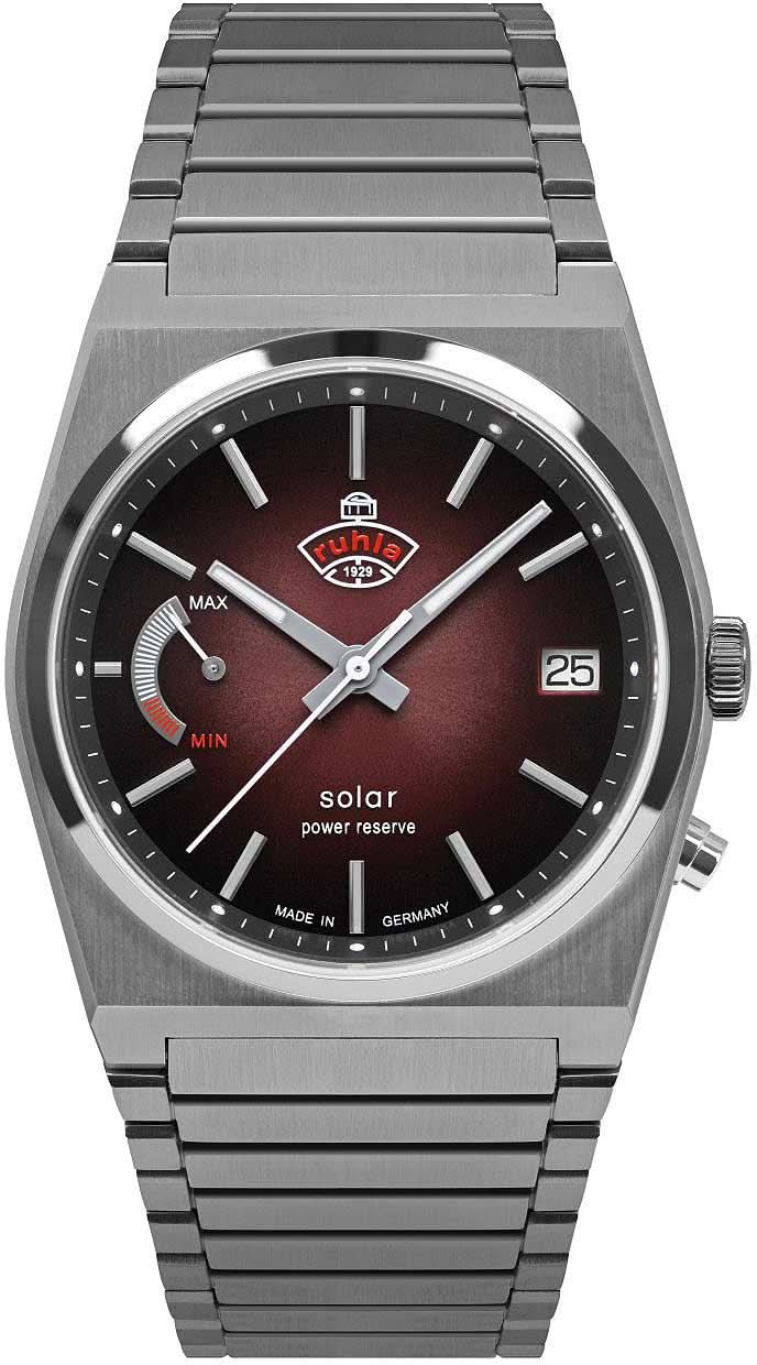 Montre pour homme avec bracelet en métal, cadran sombre, logo solaire et date 25