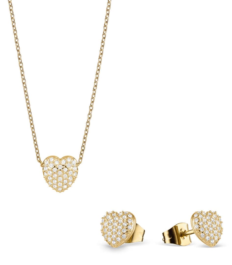 Pendentif cœur doré avec chaîne et clous d'oreilles cœur scintillants