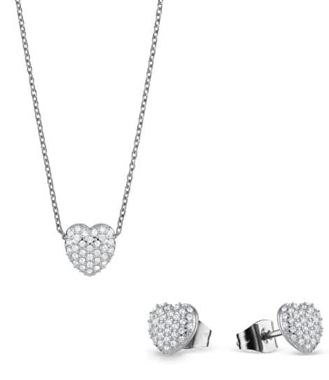 Ensemble de bijoux en acier inoxydable avec pendentif cœur et clous d'oreilles cœur