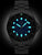 Montre pour homme avec cadran noir et index bleu lumineux, lunette en acier
