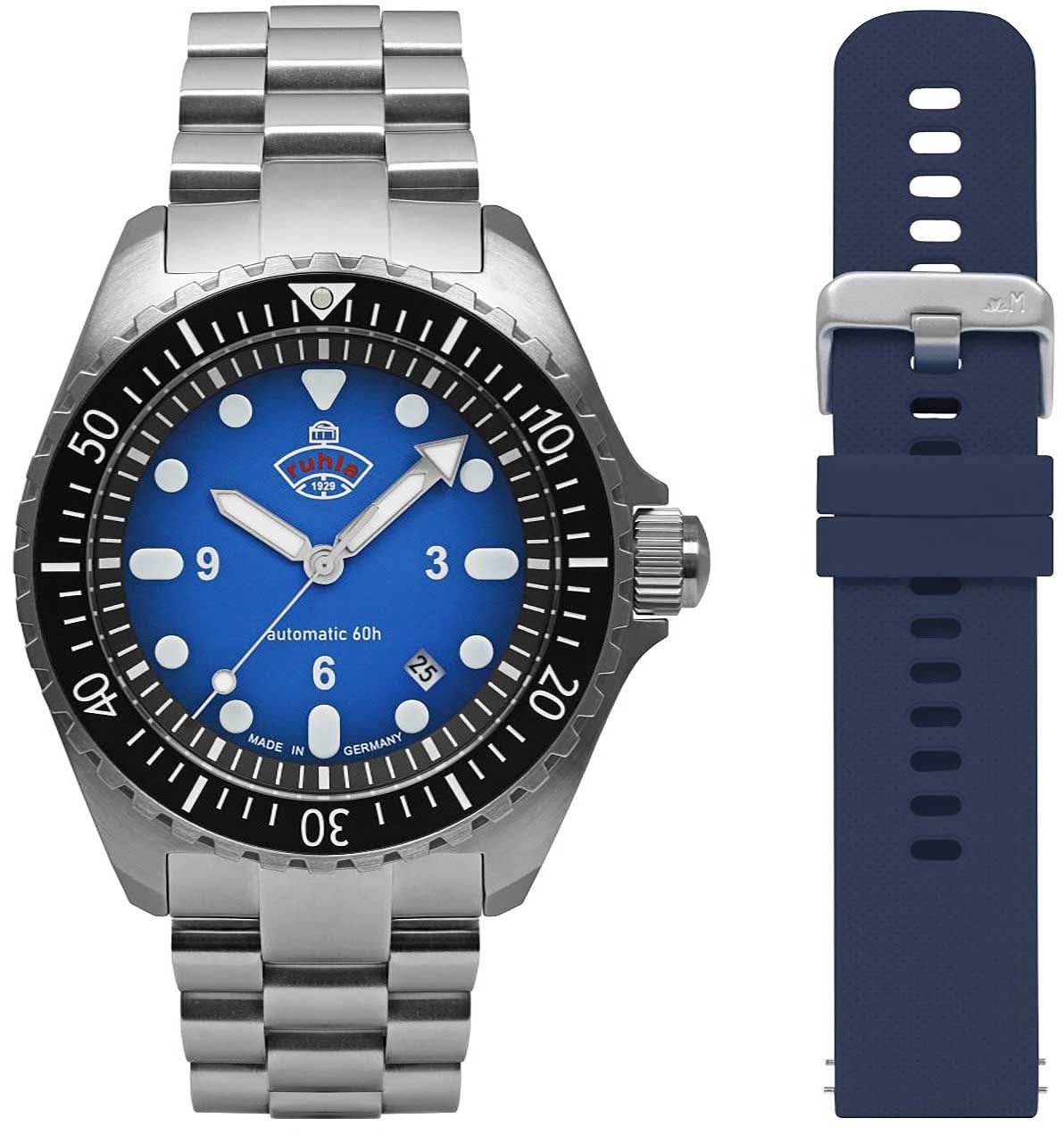 Ensemble de montres : montre pour homme avec cadran bleu, lunette en acier et bracelet bleu