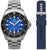 Ensemble de montres : montre pour homme avec cadran bleu, lunette en acier et bracelet bleu