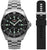 Montre homme avec cadran noir, index luminescents verts et bracelet en acier inoxydable