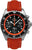 Montre homme avec cadran noir, lunette orange et bracelet en cuir