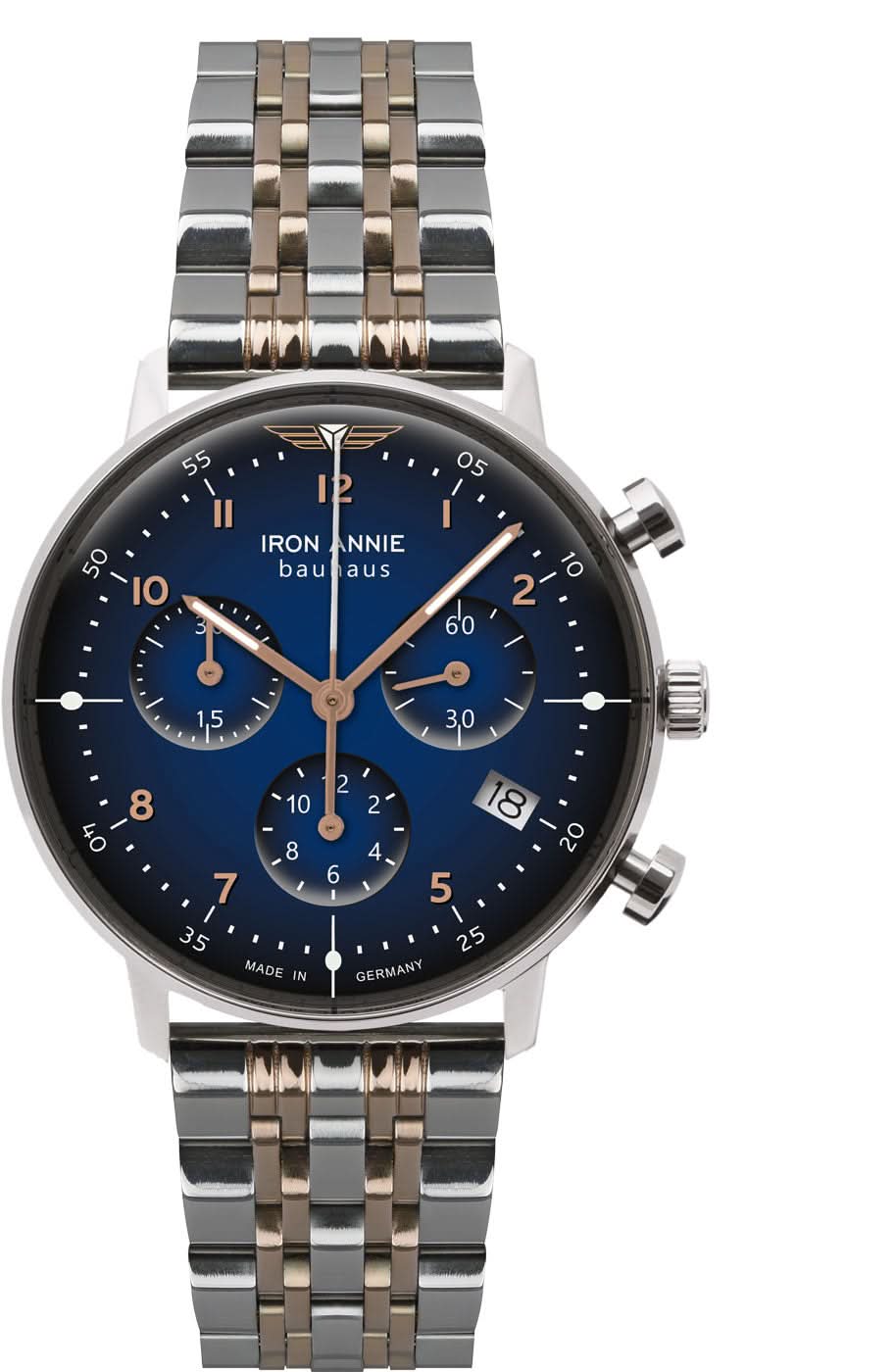 Iron Annie Damen-Chronographenuhr mit blauem Zifferblatt, Edelstahlband mit goldfarbenen Akzenten
