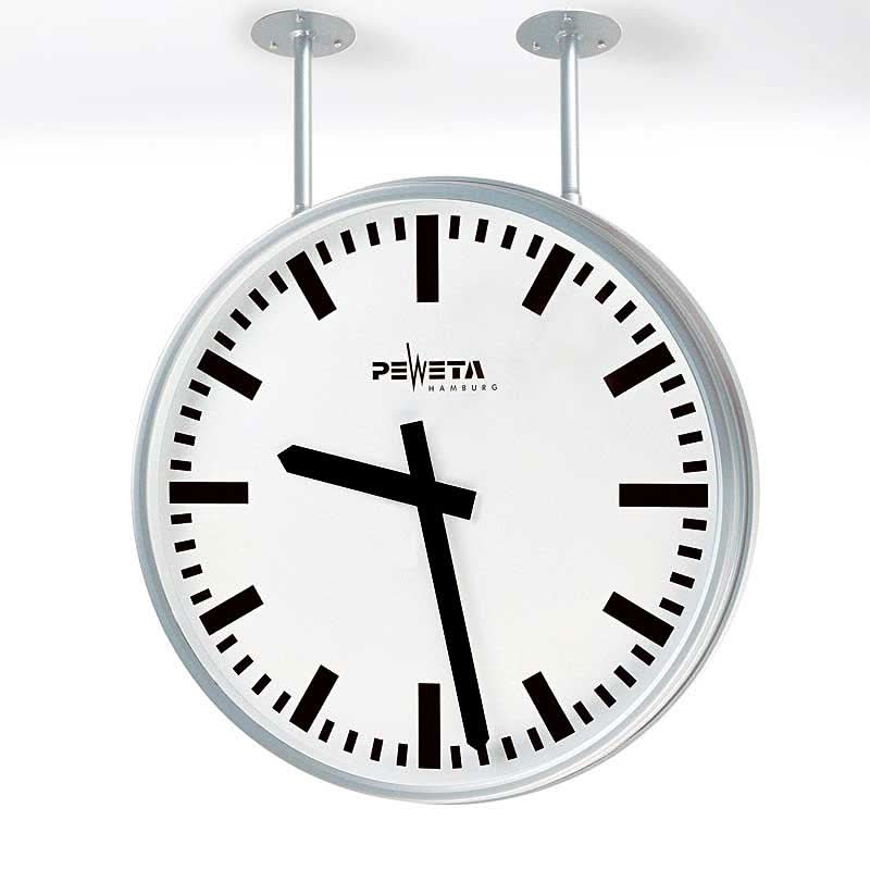 Horloge murale avec cadran blanc, mouvement d'aiguilles noir et bordure métallique Peweta