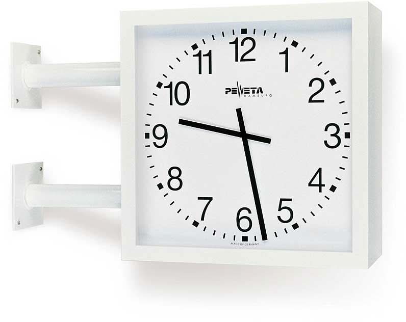 Horloge murale carrée avec cadre en métal blanc, aiguilles et chiffres noirs, Peweta