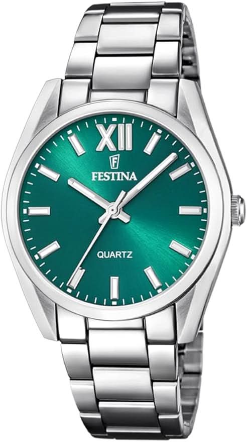 Montre pour femme avec bracelet en acier inoxydable, cadran vert et chiffres romains