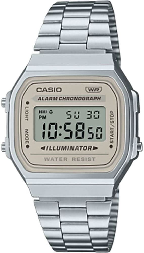 Montre numérique Casio Vintage avec bracelet en métal argenté et affichage lumineux