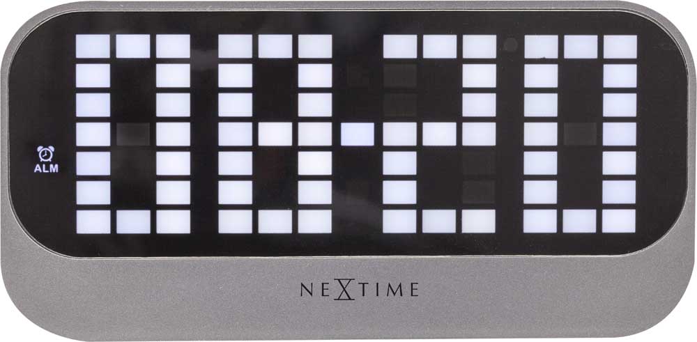 Nextime-Tischuhr mit LED-Digitalanzeige und Alarm, graues Acrylgehäuse