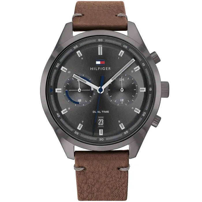 Herrenarmbanduhr Tommy Hilfiger mit analogem Zifferblatt, braunem Lederband