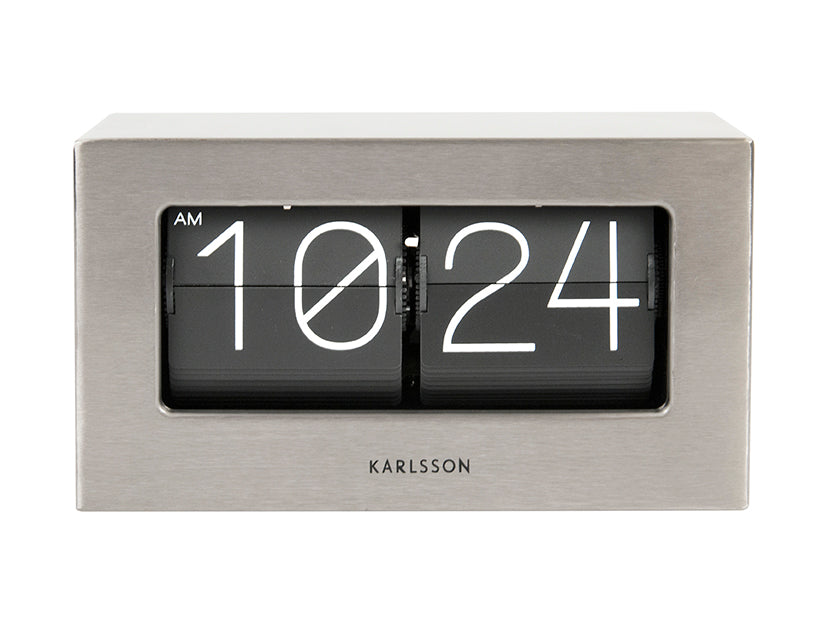 Horloge de table avec affichage à chiffres basculants en acier brossé, affichage AM 10 24